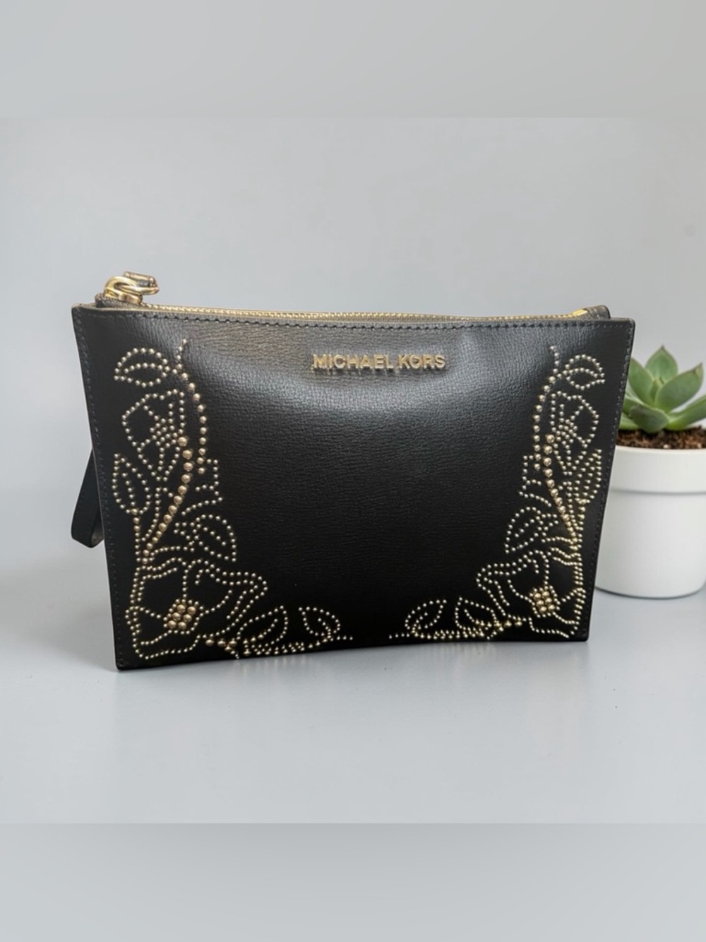 Michael Kors Black Studded XLarge Wristlet Bag